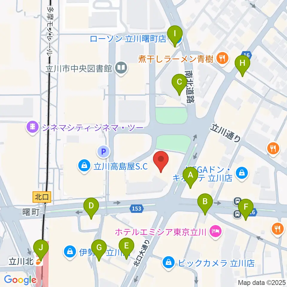 カワイ立川センター周辺のコンビニエンスストア一覧地図