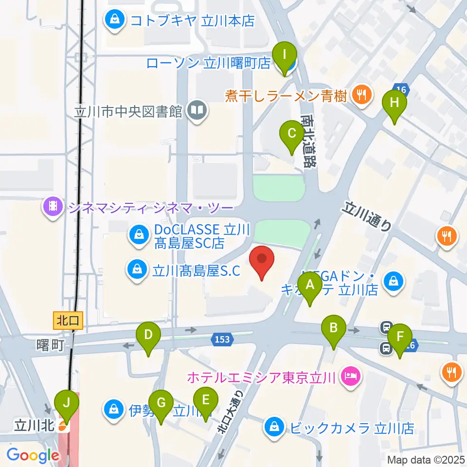 カワイ立川センター周辺のコンビニエンスストア一覧地図