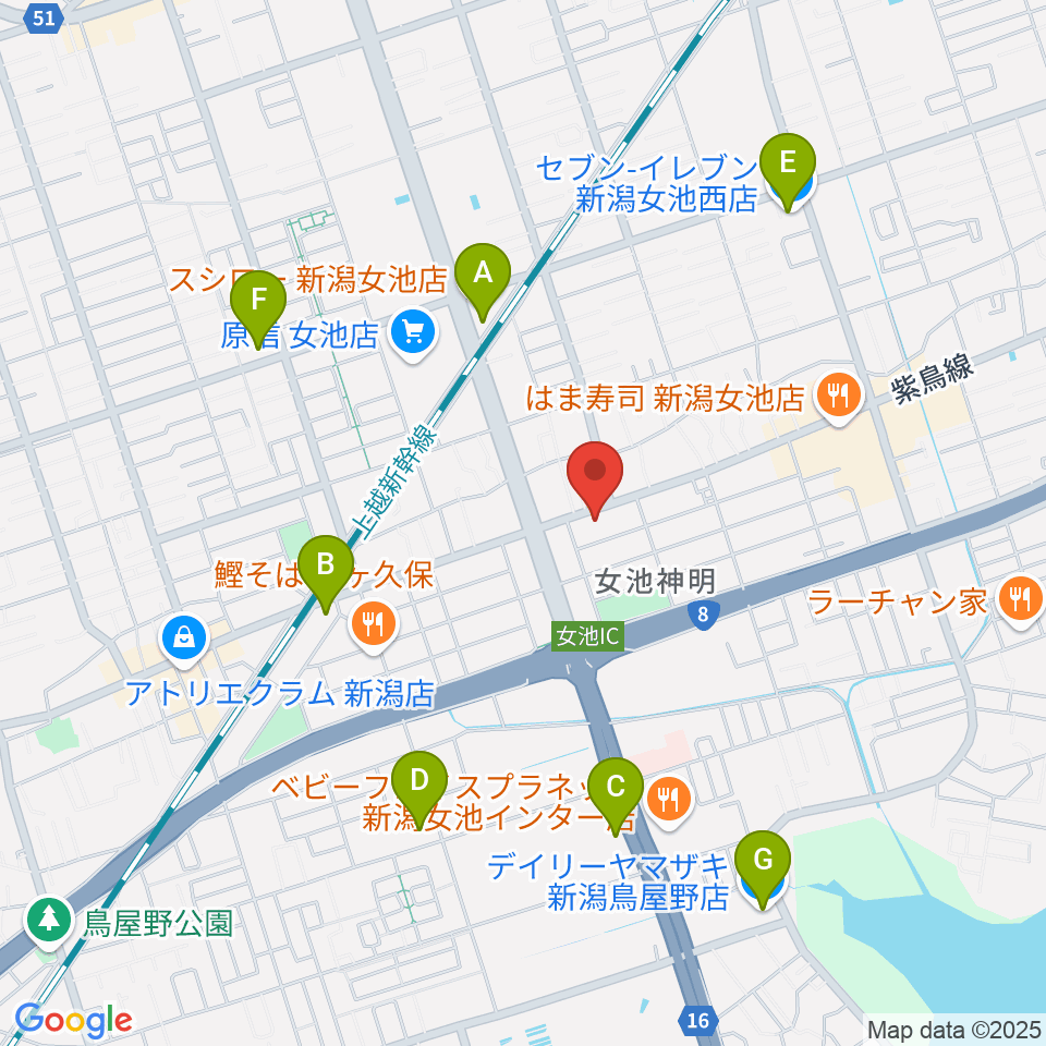 カワイ新潟ショップ周辺のコンビニエンスストア一覧地図