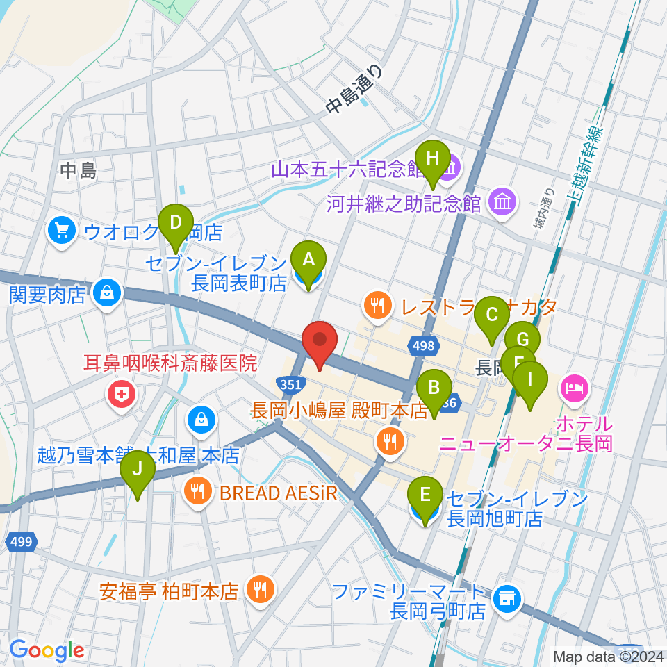 カワイ長岡ショップ周辺のコンビニエンスストア一覧地図