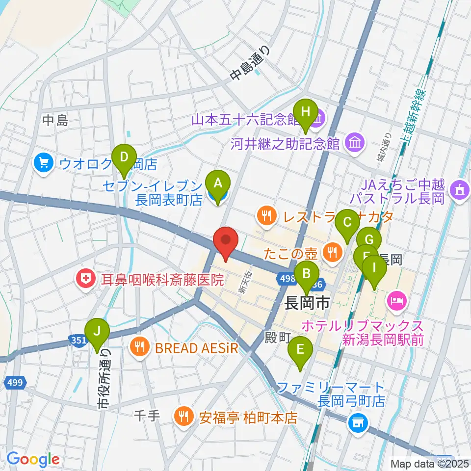 カワイ長岡ショップ周辺のコンビニエンスストア一覧地図