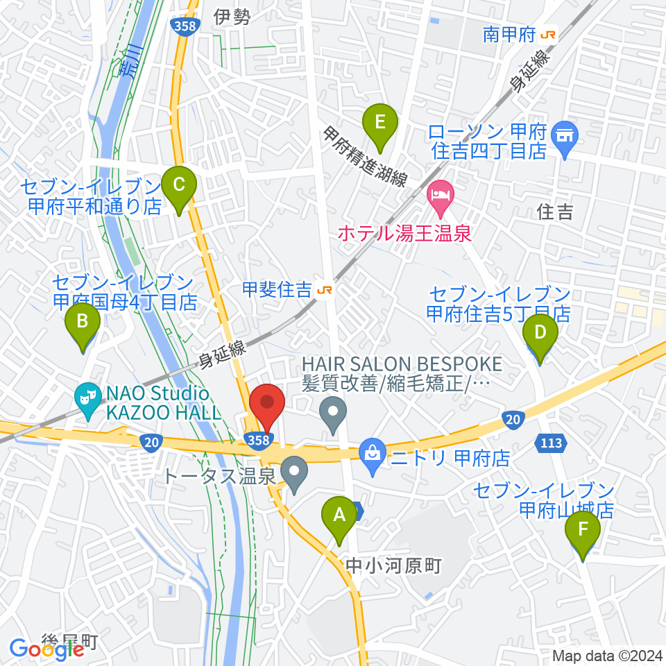 カワイ甲府ショップ周辺のコンビニエンスストア一覧地図