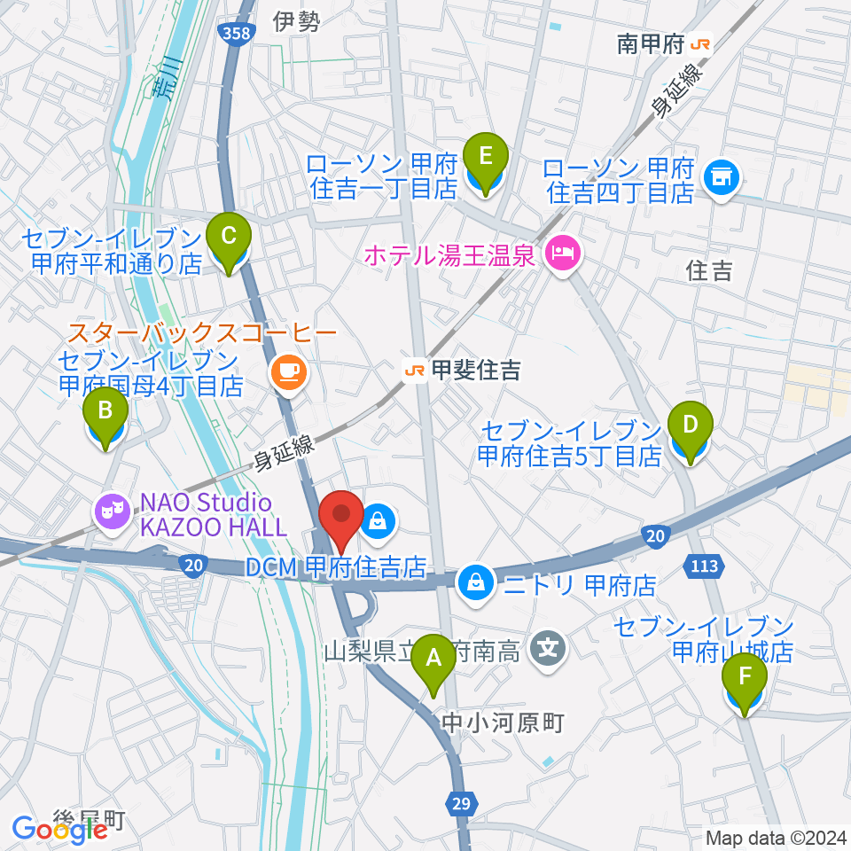 カワイ甲府ショップ周辺のコンビニエンスストア一覧地図