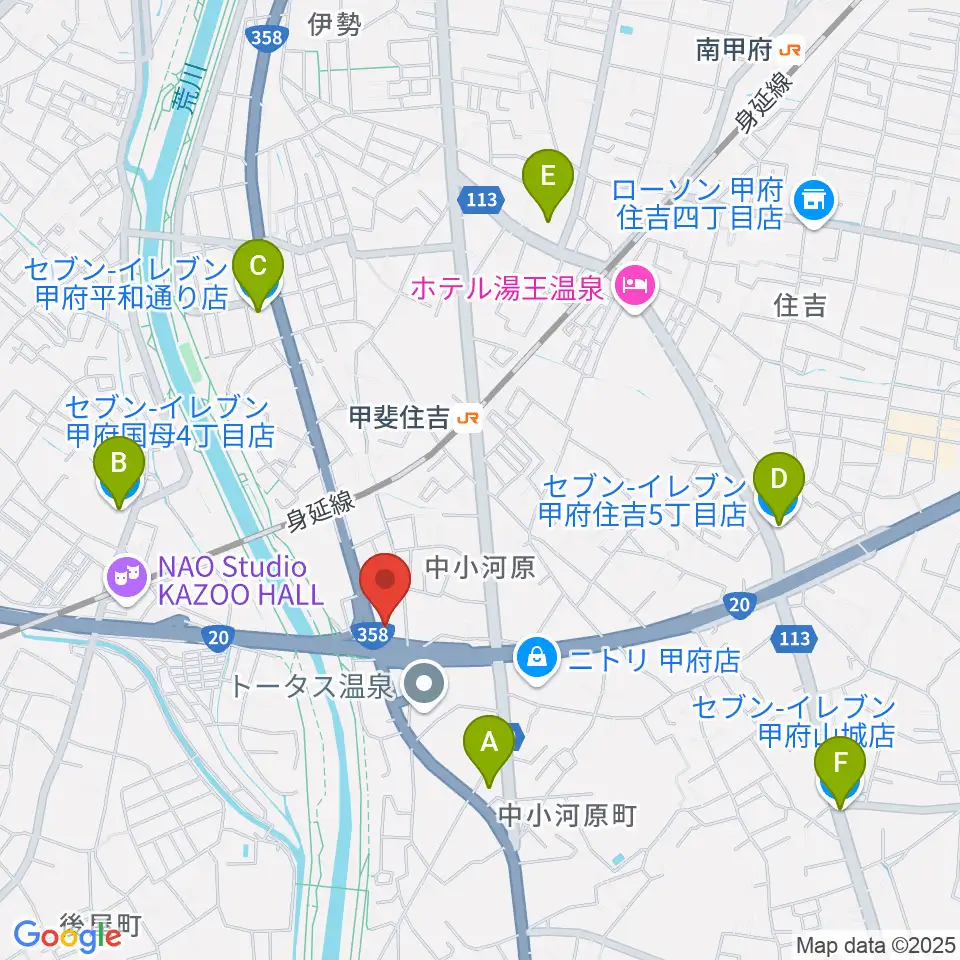 カワイ甲府ショップ周辺のコンビニエンスストア一覧地図