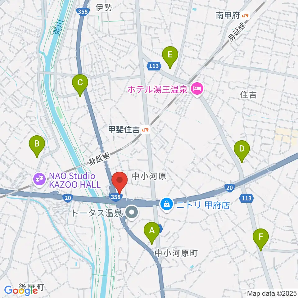 カワイ甲府ショップ周辺のコンビニエンスストア一覧地図