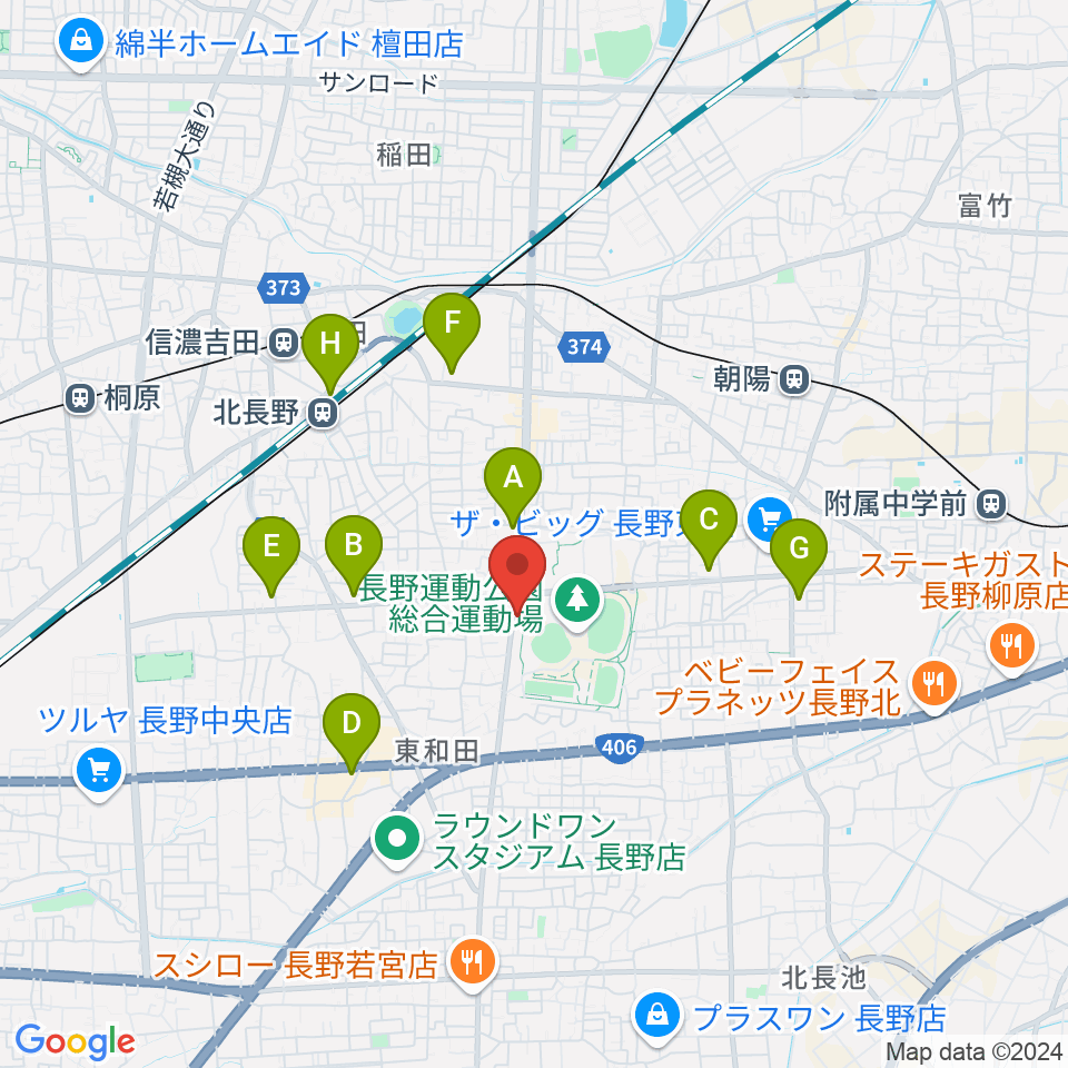 カワイ長野ショップ周辺のコンビニエンスストア一覧地図