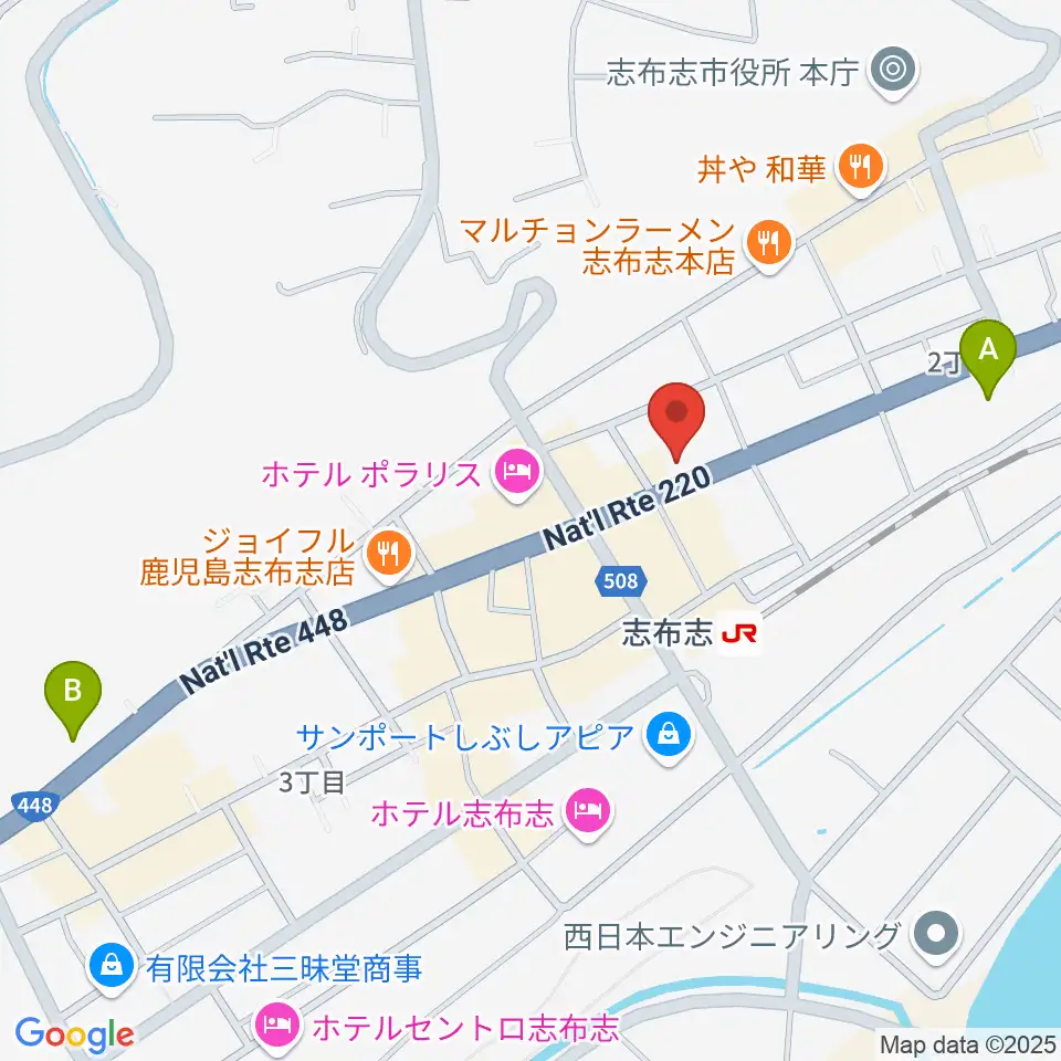 志布志 島津キュレオホール周辺のコンビニエンスストア一覧地図