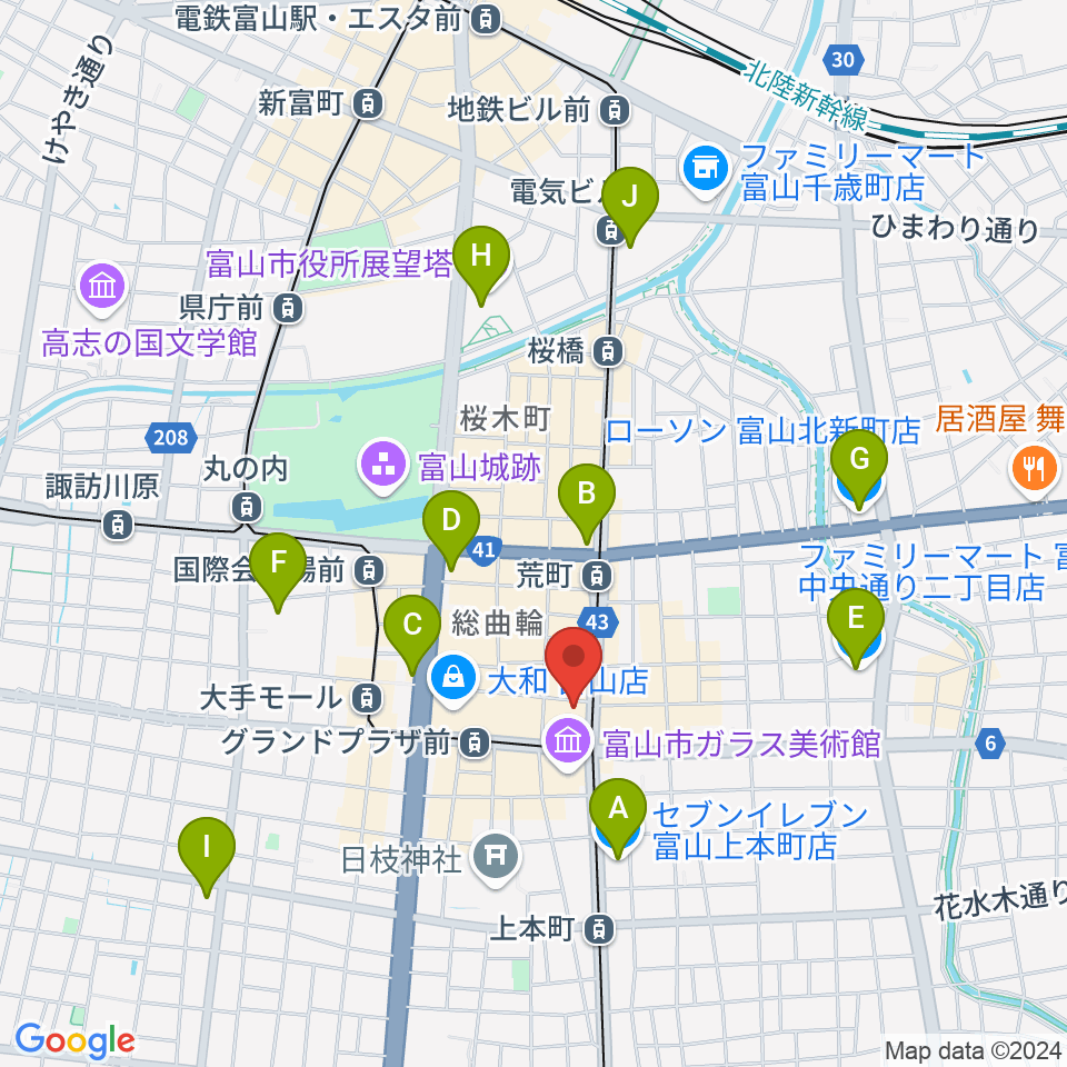 カワイ富山ショップ周辺のコンビニエンスストア一覧地図