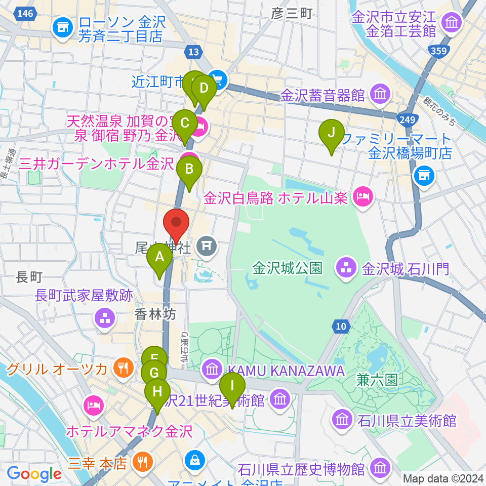 カワイ金沢ショップ周辺のコンビニエンスストア一覧地図