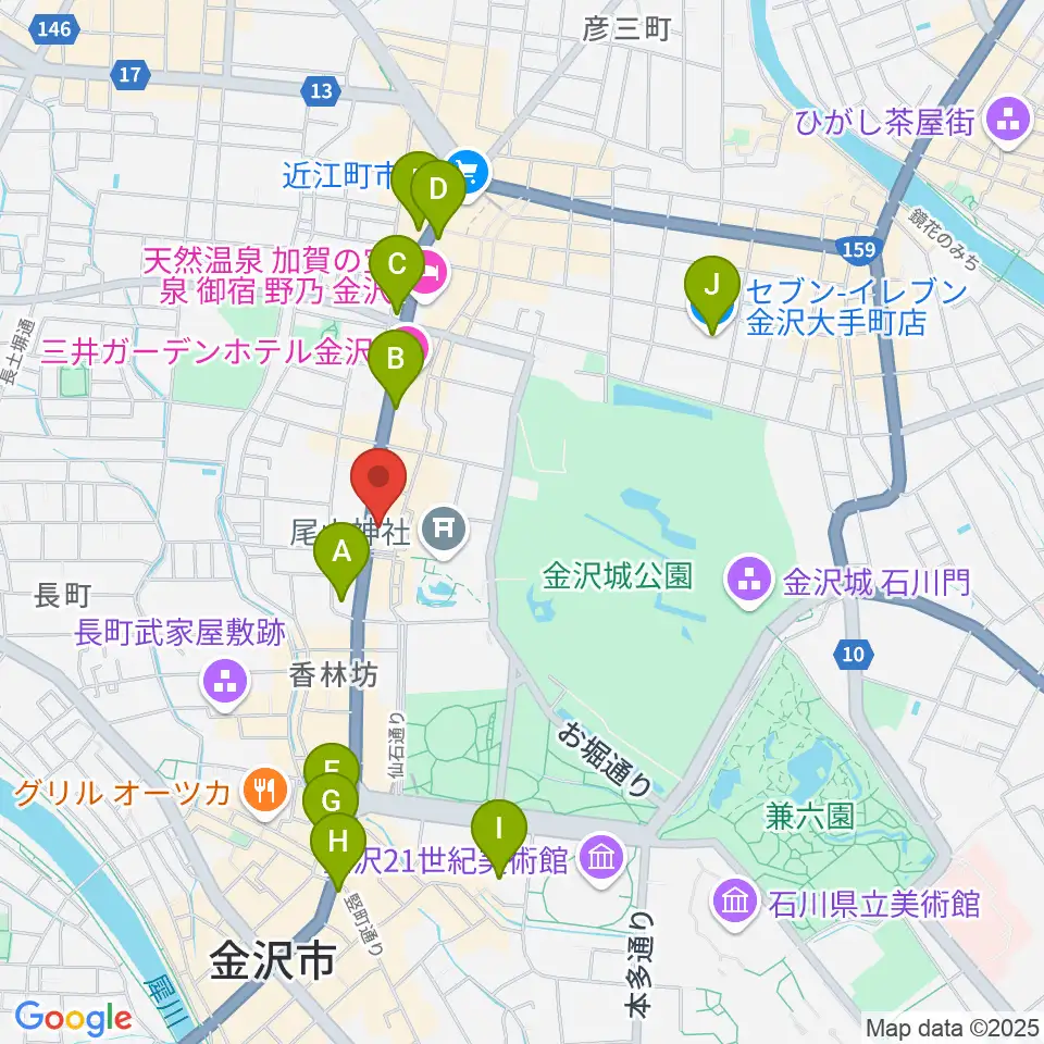 カワイ金沢ショップ周辺のコンビニエンスストア一覧地図