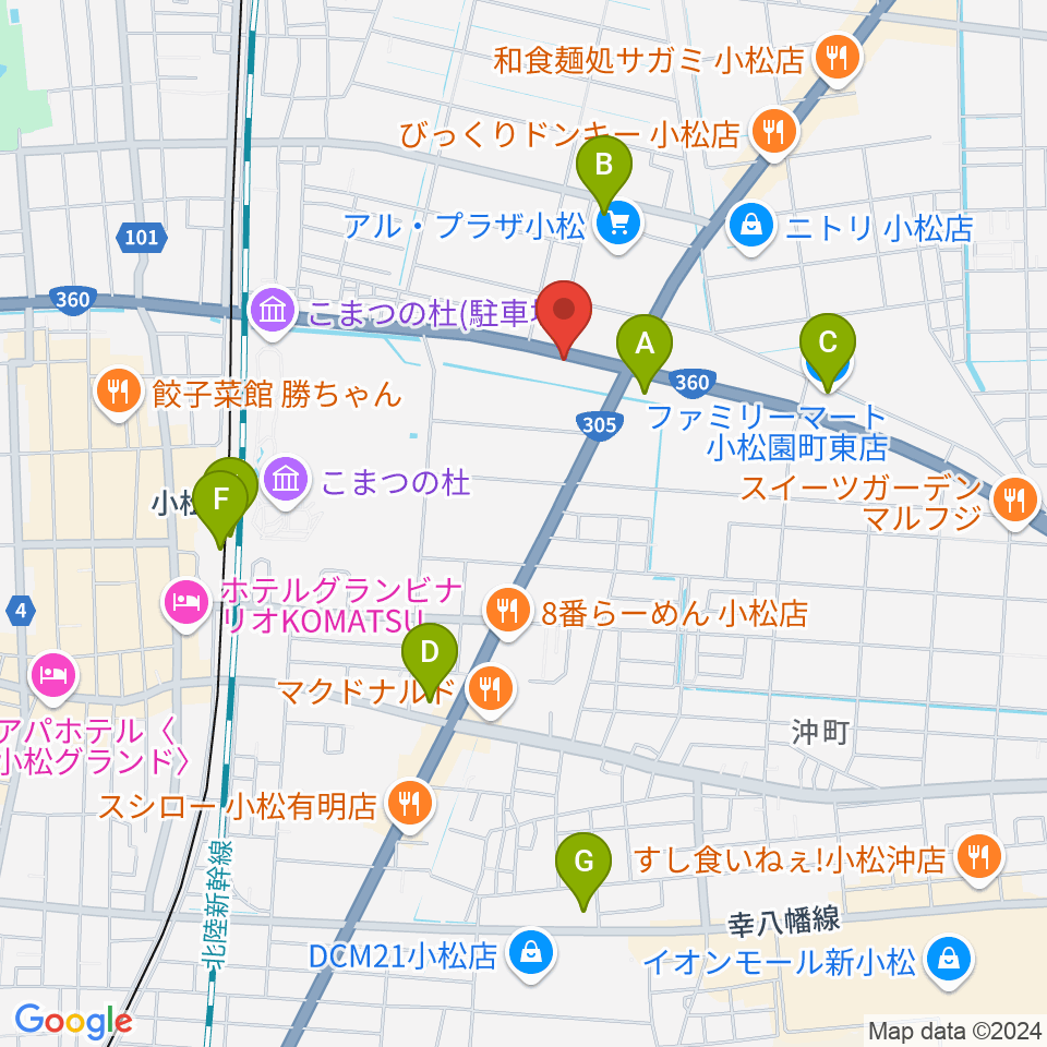 カワイ小松ショップ周辺のコンビニエンスストア一覧地図