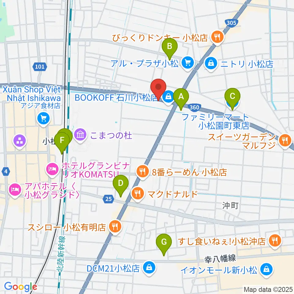 カワイ小松ショップ周辺のコンビニエンスストア一覧地図