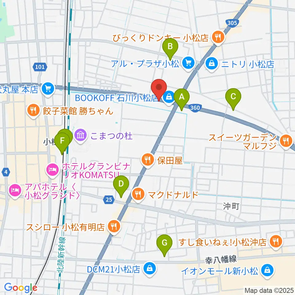 カワイ小松ショップ周辺のコンビニエンスストア一覧地図