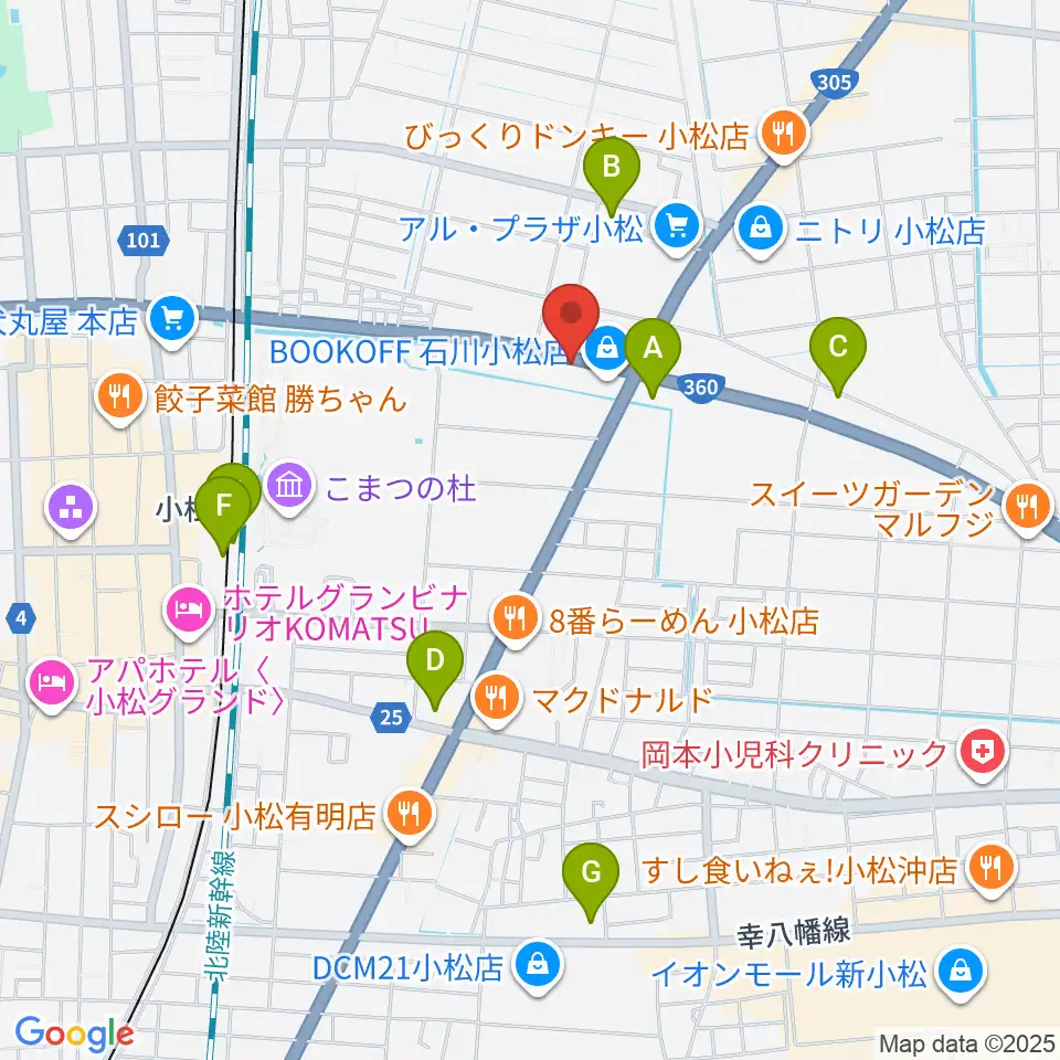 カワイ小松ショップ周辺のコンビニエンスストア一覧地図