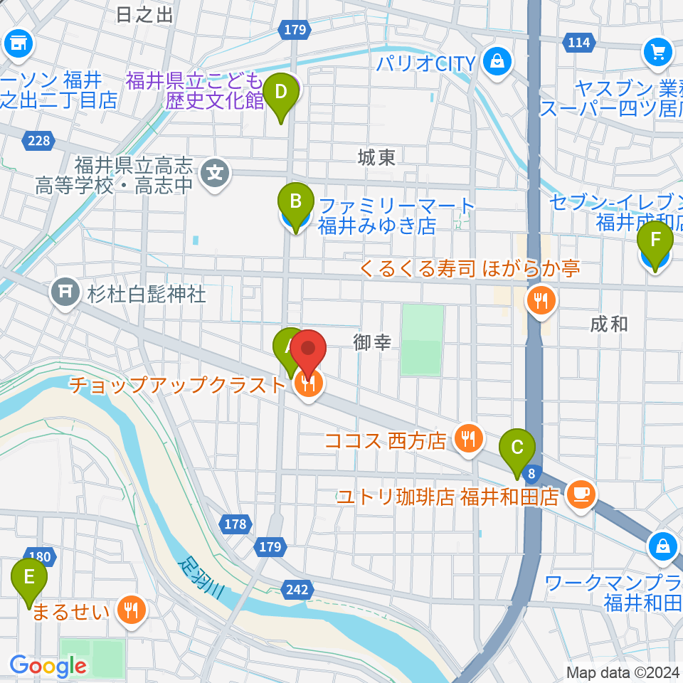 カワイ福井ショップ周辺のコンビニエンスストア一覧地図