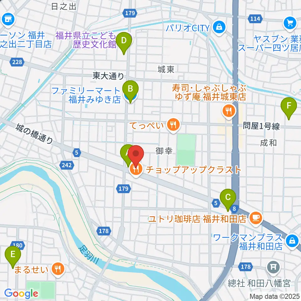 カワイ福井ショップ周辺のコンビニエンスストア一覧地図