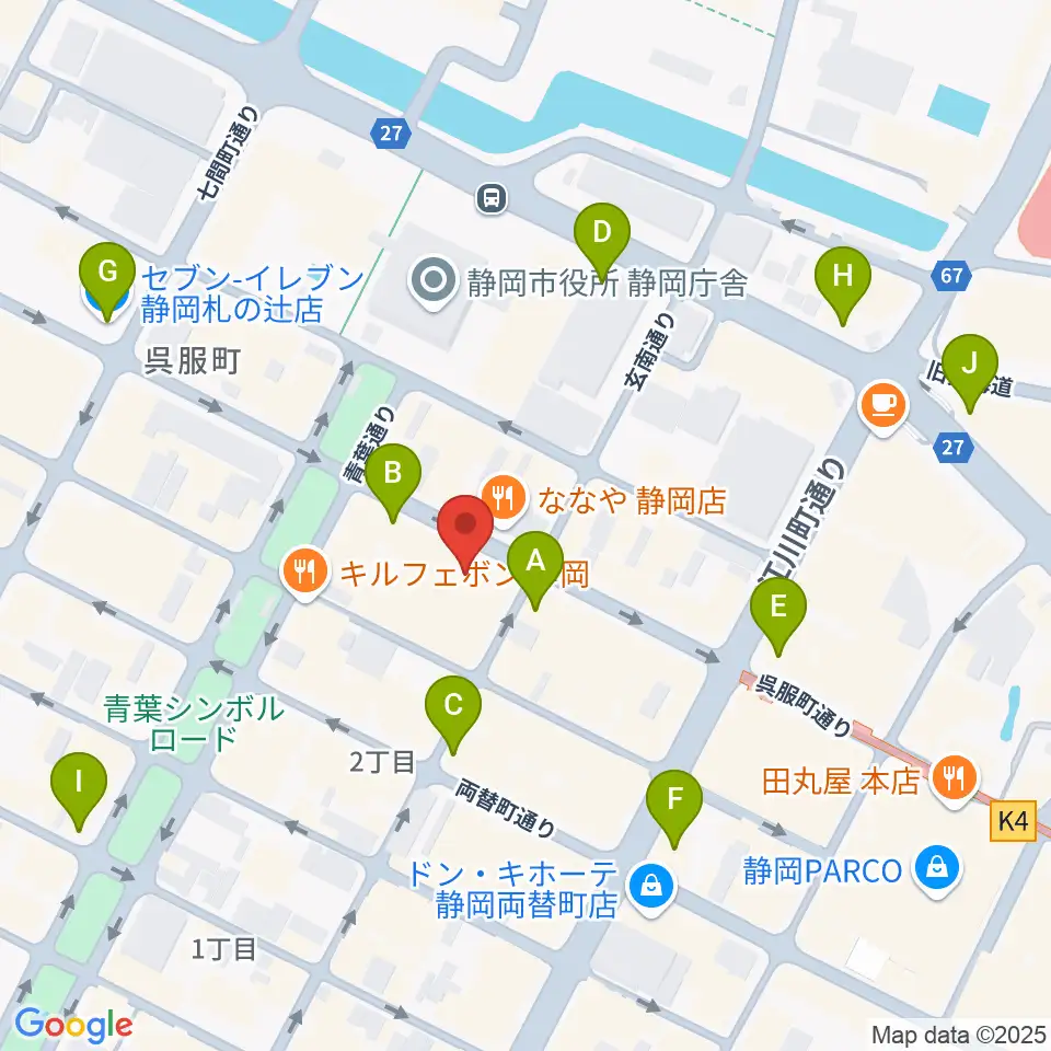 カワイ静岡ショップ周辺のコンビニエンスストア一覧地図