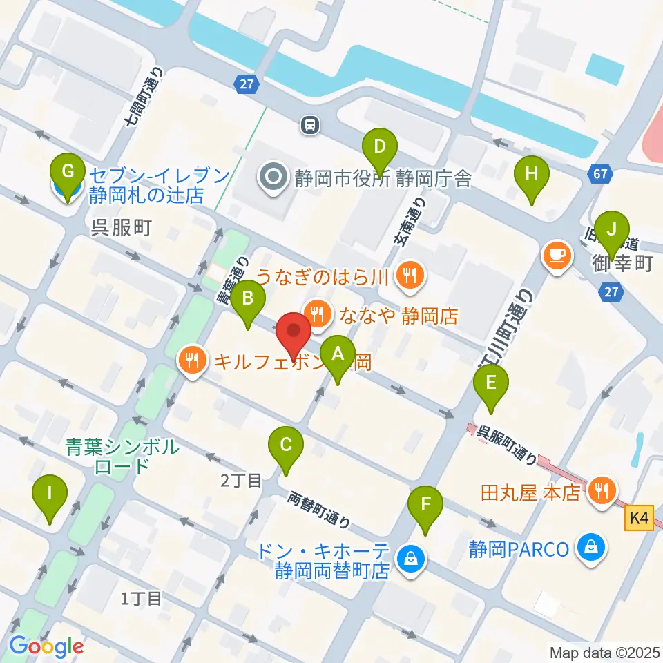 カワイ静岡ショップ周辺のコンビニエンスストア一覧地図