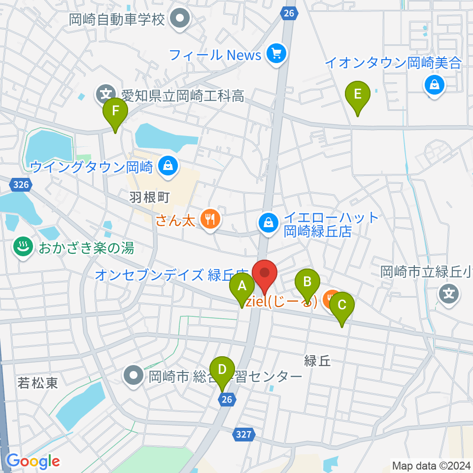 カワイ岡崎ショップ周辺のコンビニエンスストア一覧地図