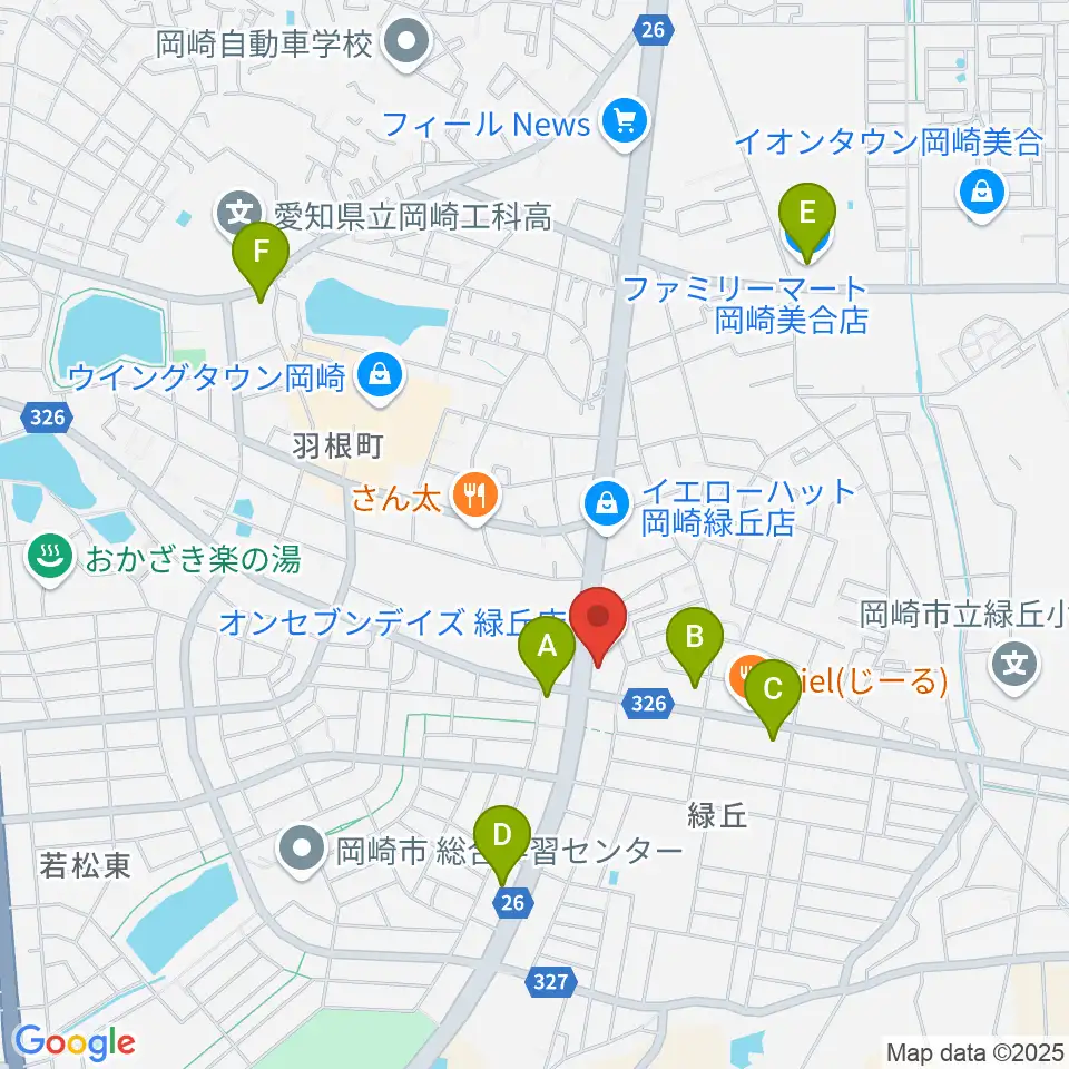 カワイ岡崎ショップ周辺のコンビニエンスストア一覧地図