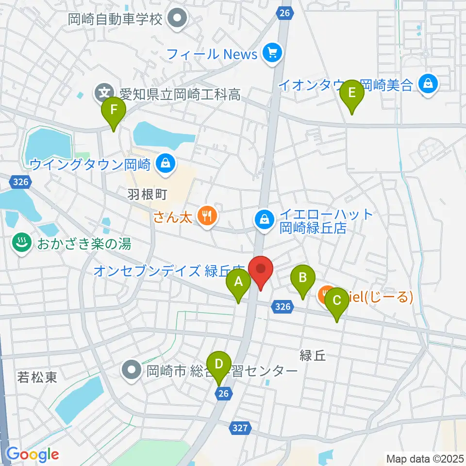 カワイ岡崎ショップ周辺のコンビニエンスストア一覧地図