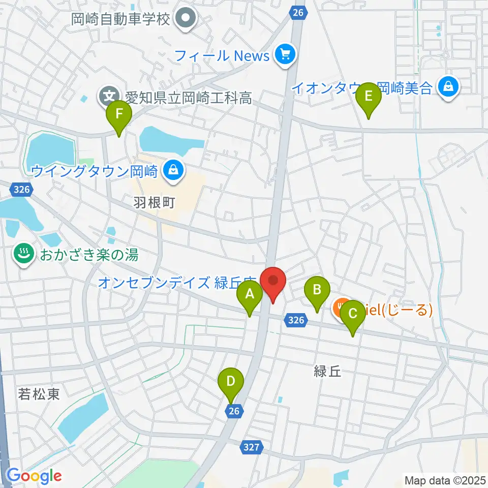 カワイ岡崎ショップ周辺のコンビニエンスストア一覧地図