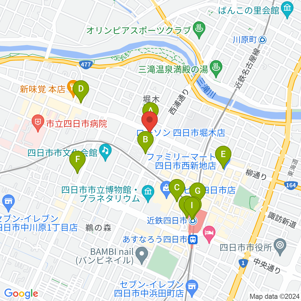 カワイ四日市ショップ周辺のコンビニエンスストア一覧地図