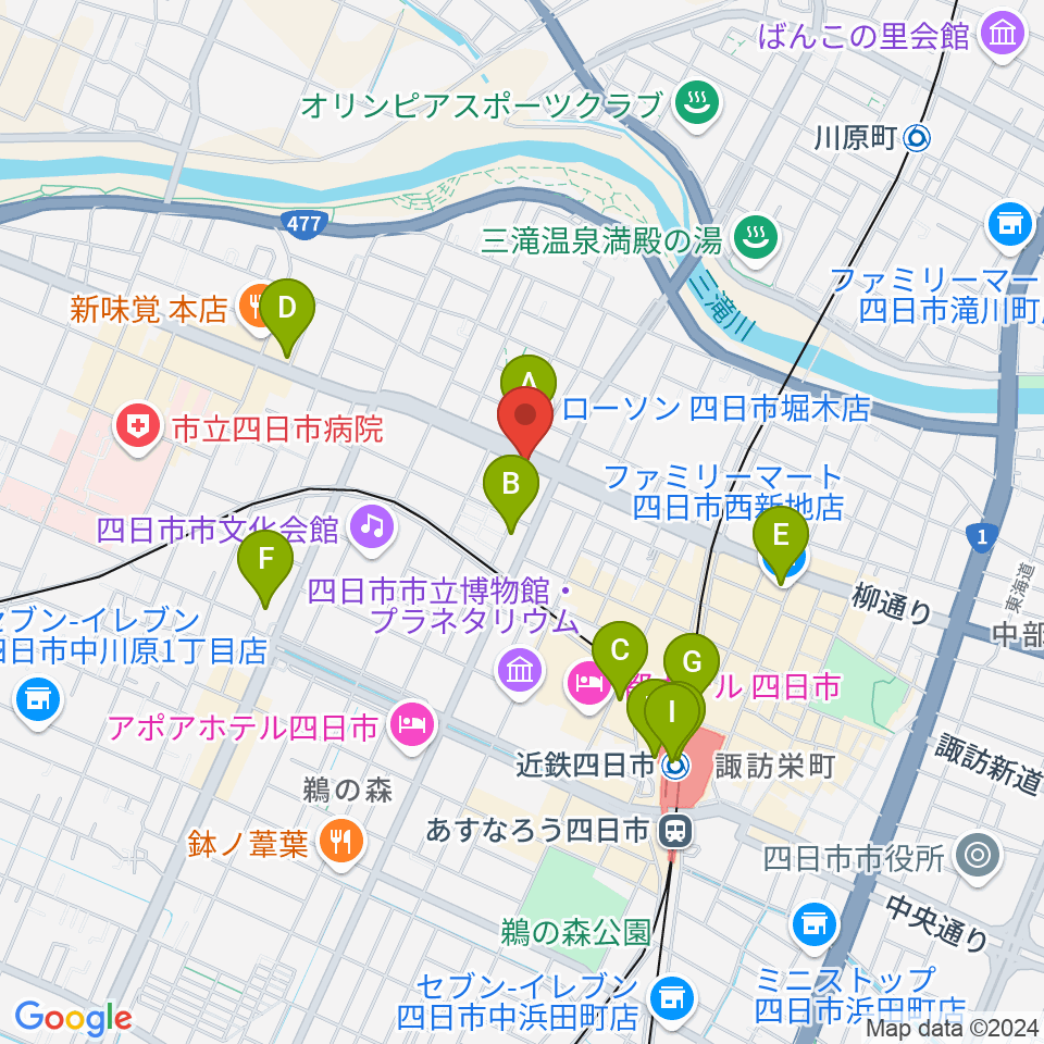 カワイ四日市ショップ周辺のコンビニエンスストア一覧地図