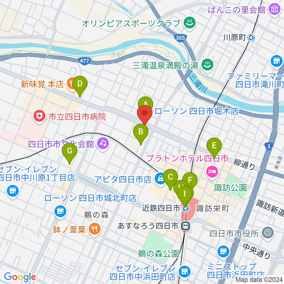 カワイ四日市ショップ周辺のコンビニエンスストア一覧地図