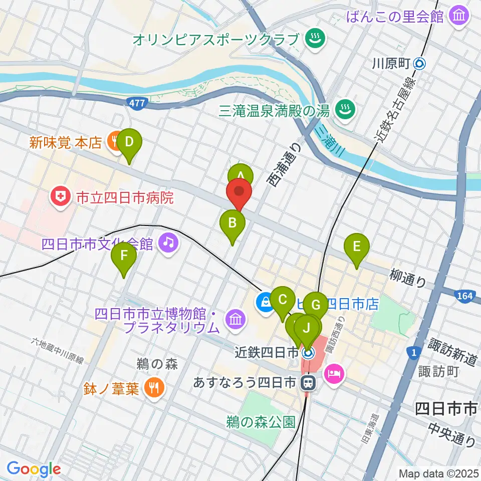 カワイ四日市ショップ周辺のコンビニエンスストア一覧地図