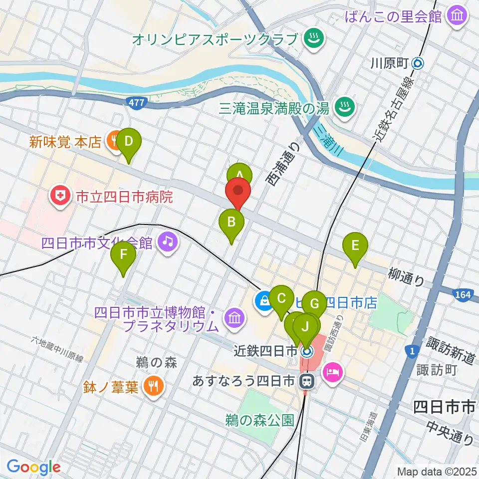 カワイ四日市ショップ周辺のコンビニエンスストア一覧地図