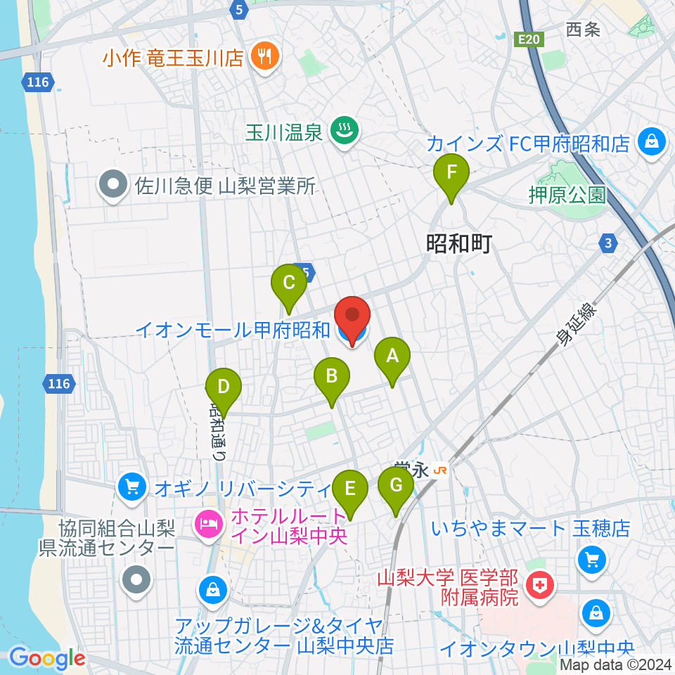 島村楽器 イオンモール甲府昭和店周辺のコンビニエンスストア一覧地図