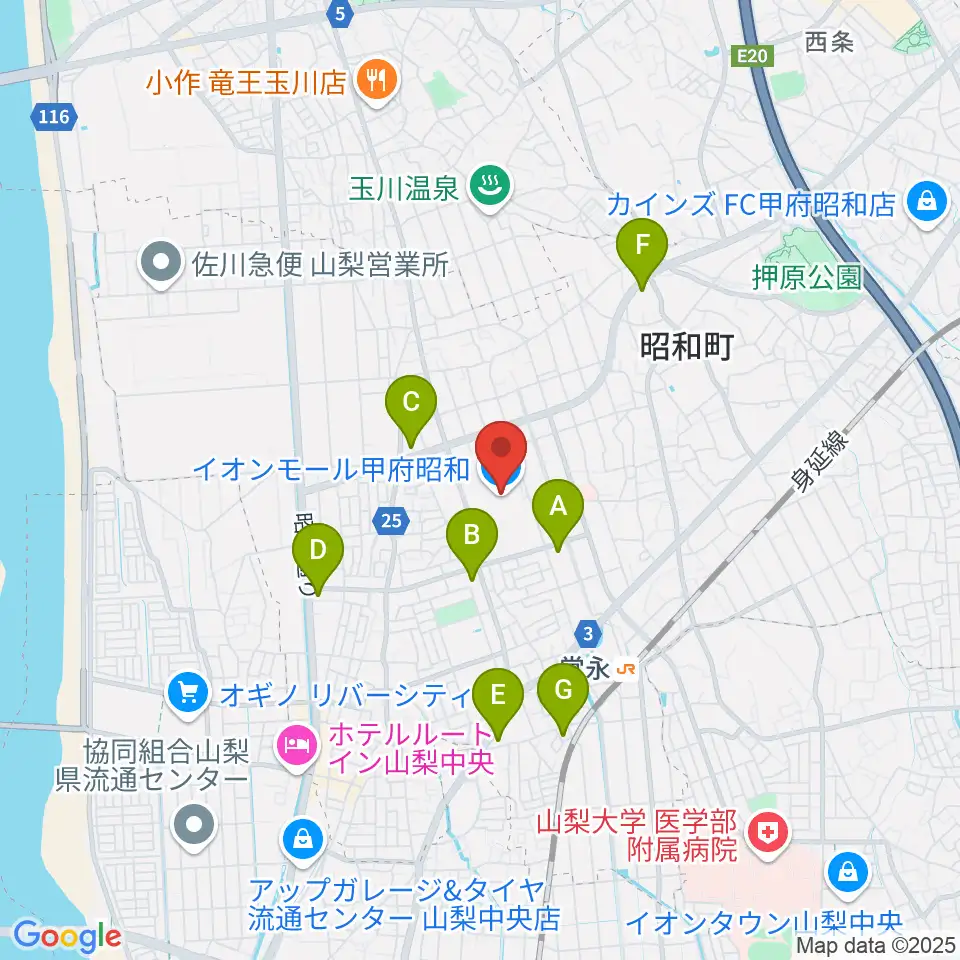 島村楽器 イオンモール甲府昭和店周辺のコンビニエンスストア一覧地図