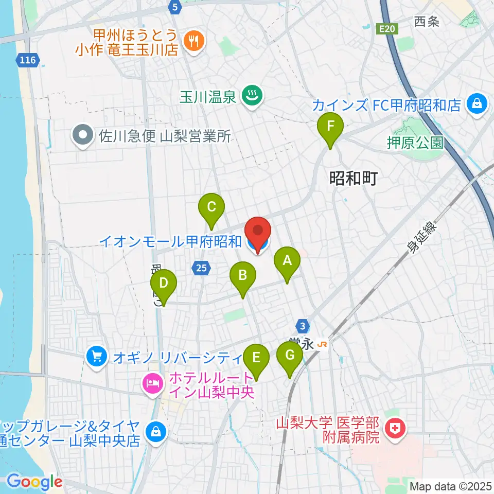 島村楽器 イオンモール甲府昭和店周辺のコンビニエンスストア一覧地図
