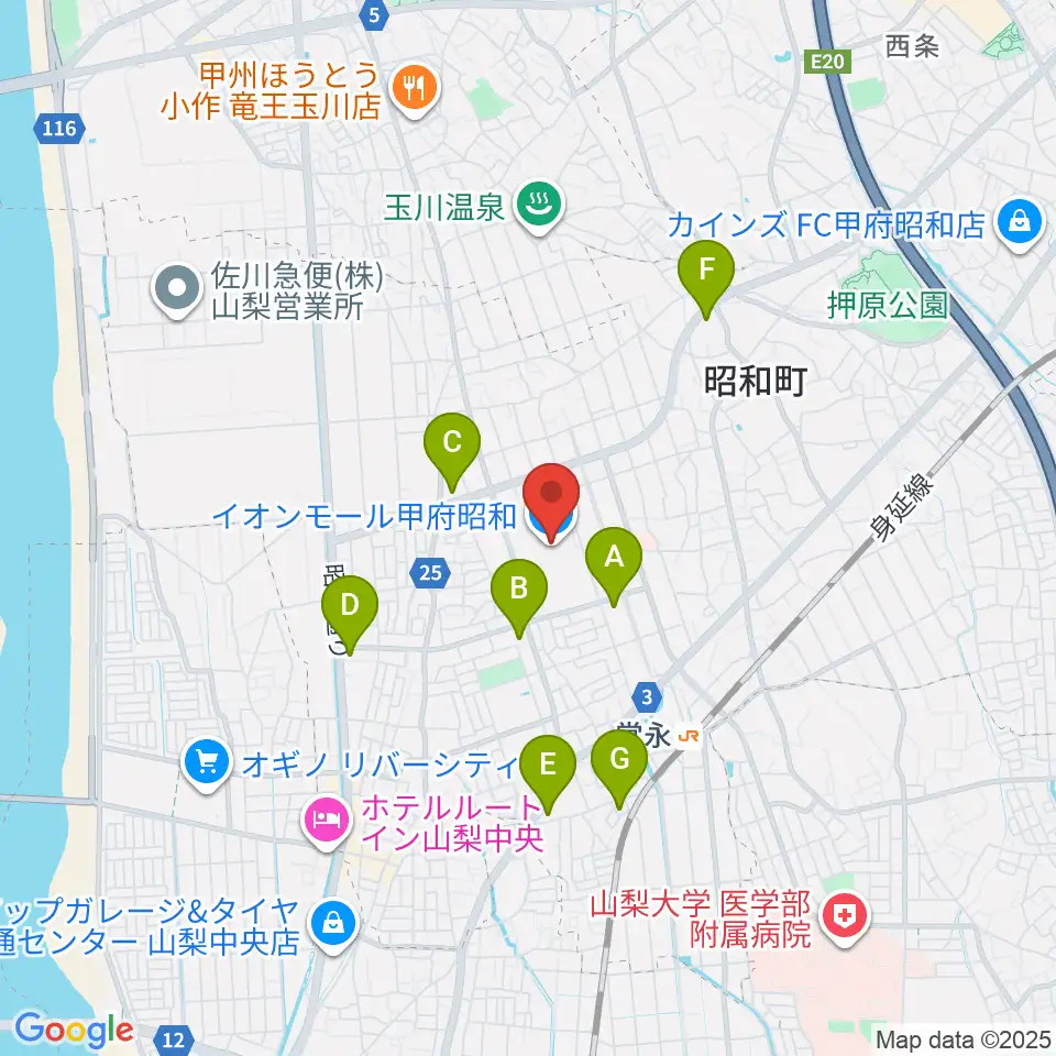 島村楽器 イオンモール甲府昭和店周辺のコンビニエンスストア一覧地図