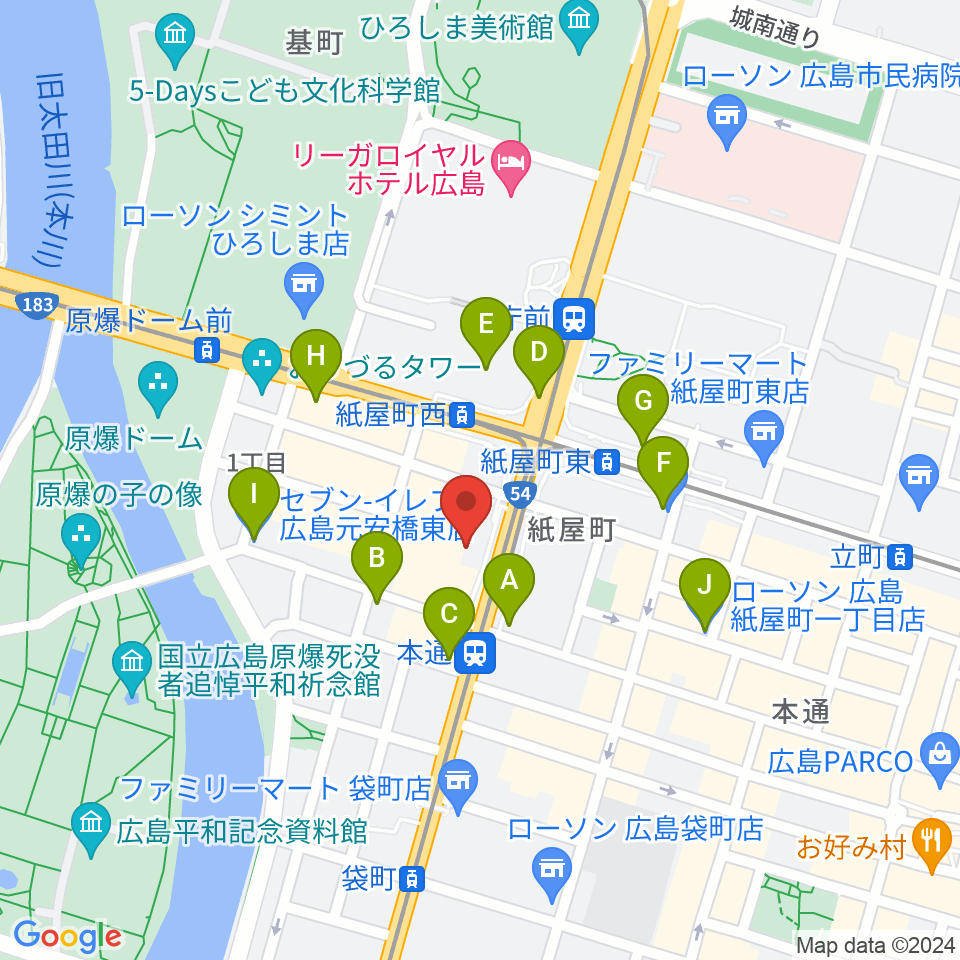 カワイ広島周辺のコンビニエンスストア一覧地図