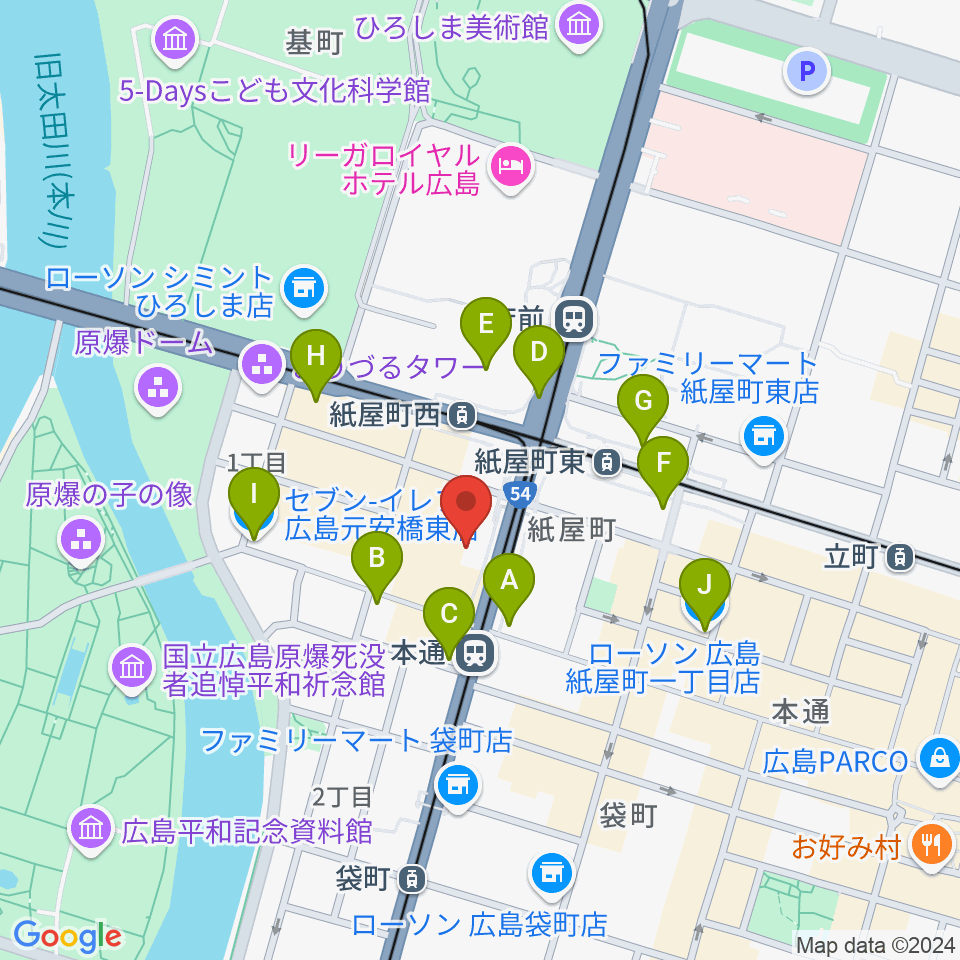 カワイ広島周辺のコンビニエンスストア一覧地図