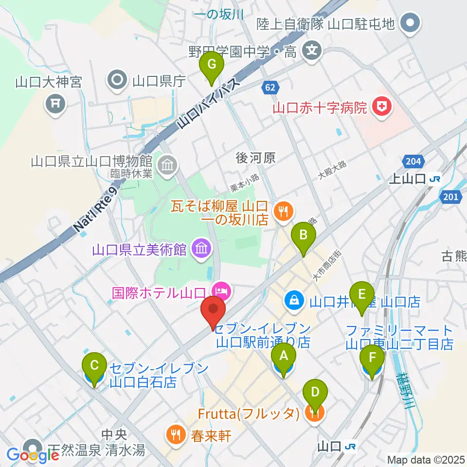 カワイ山口ショップ周辺のコンビニエンスストア一覧地図