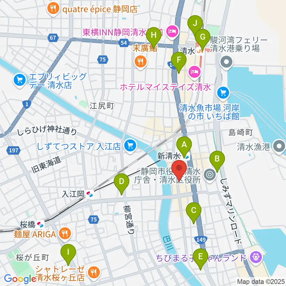もちづき楽器 清水巴町本店周辺のコンビニエンスストア一覧地図