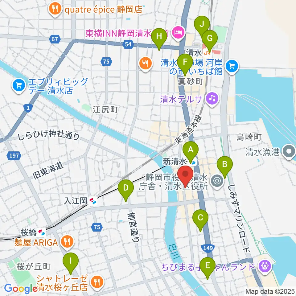 もちづき楽器 清水巴町本店周辺のコンビニエンスストア一覧地図
