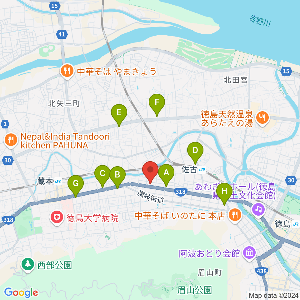 カワイ徳島ショップ周辺のコンビニエンスストア一覧地図