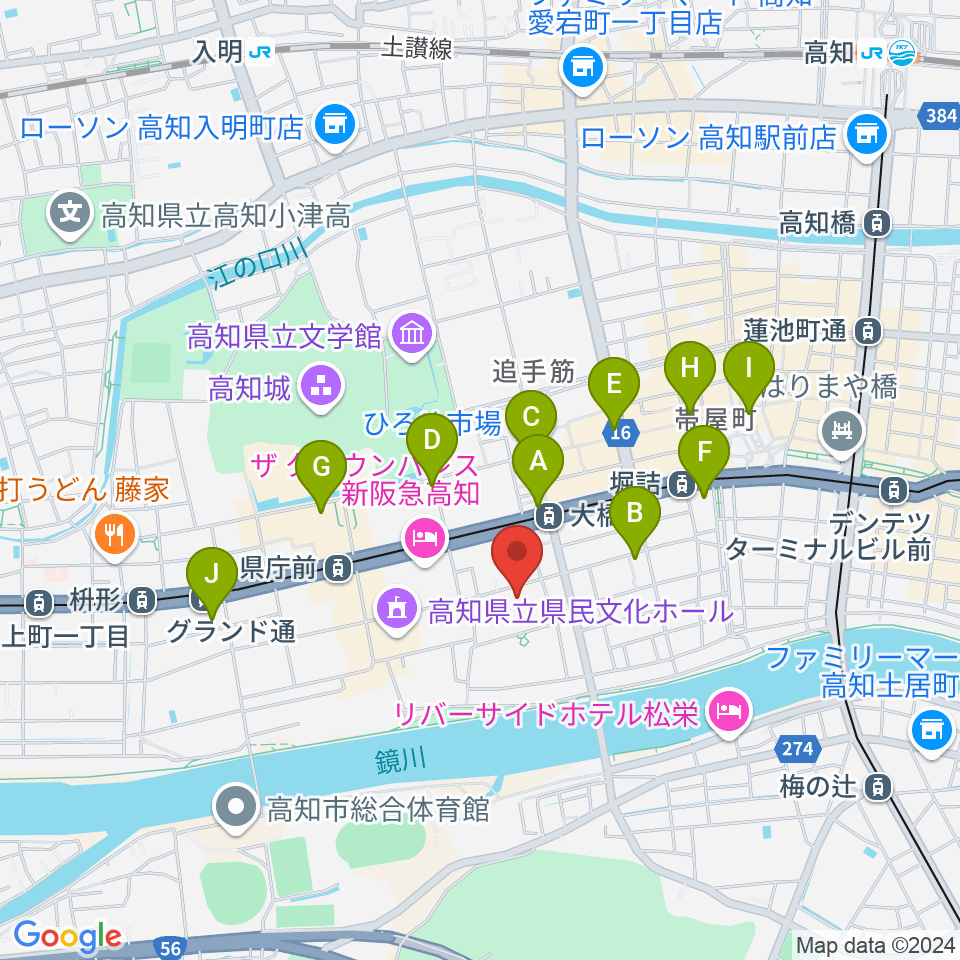 カワイ高知ショップ周辺のコンビニエンスストア一覧地図