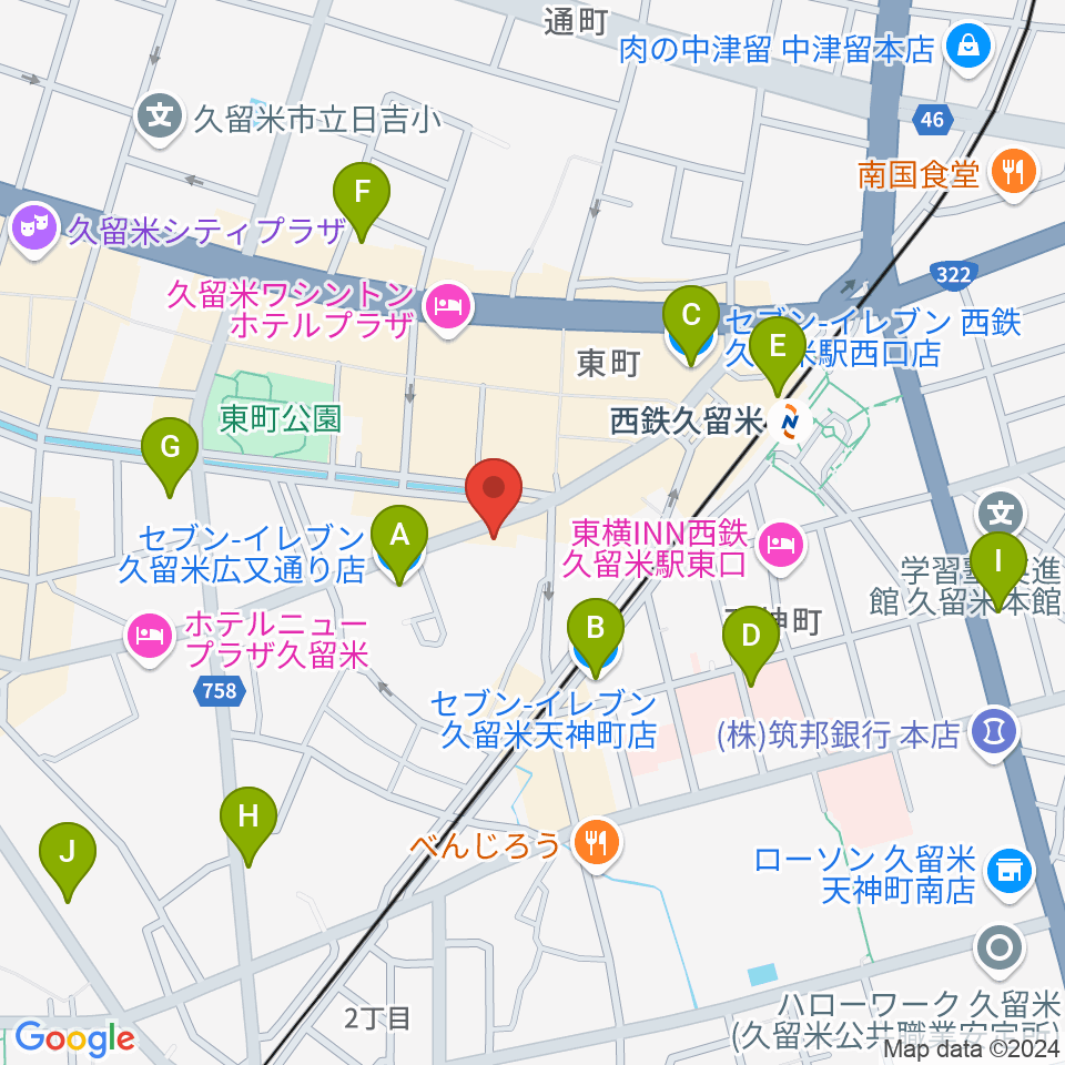 カワイ久留米ショップ周辺のコンビニエンスストア一覧地図