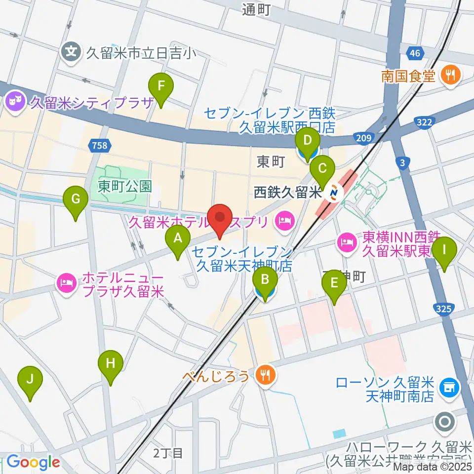 カワイ久留米ショップ周辺のコンビニエンスストア一覧地図