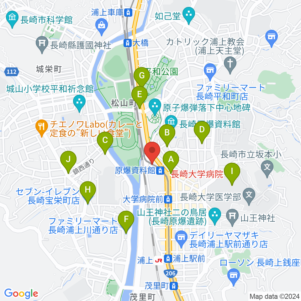 カワイ長崎ショップ周辺のコンビニエンスストア一覧地図