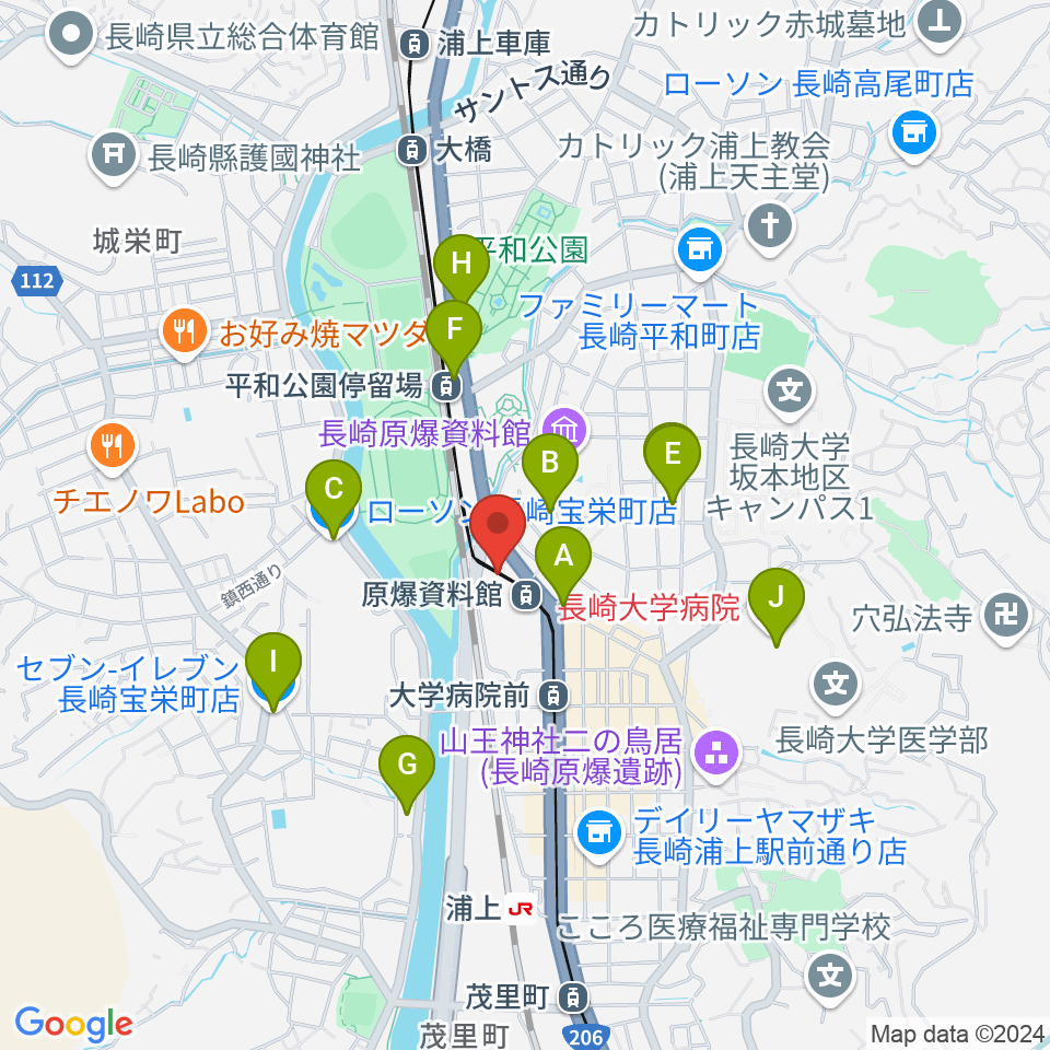 カワイ長崎ショップ周辺のコンビニエンスストア一覧地図