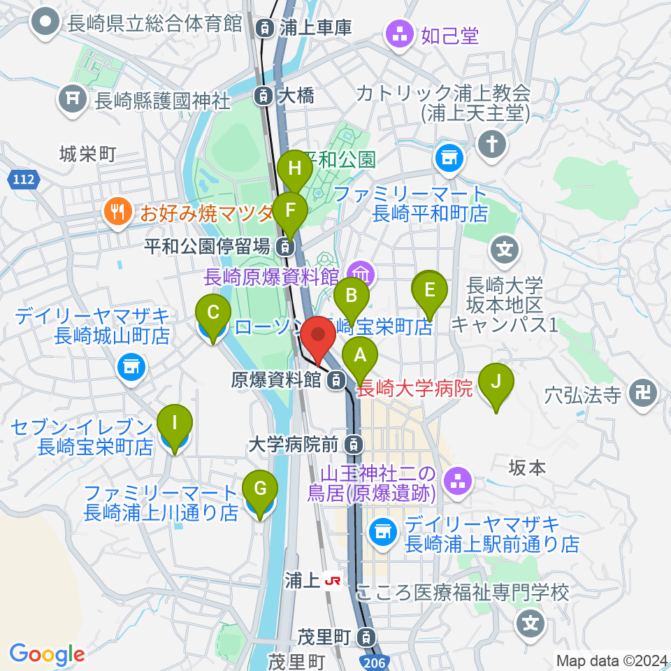 カワイ長崎ショップ周辺のコンビニエンスストア一覧地図