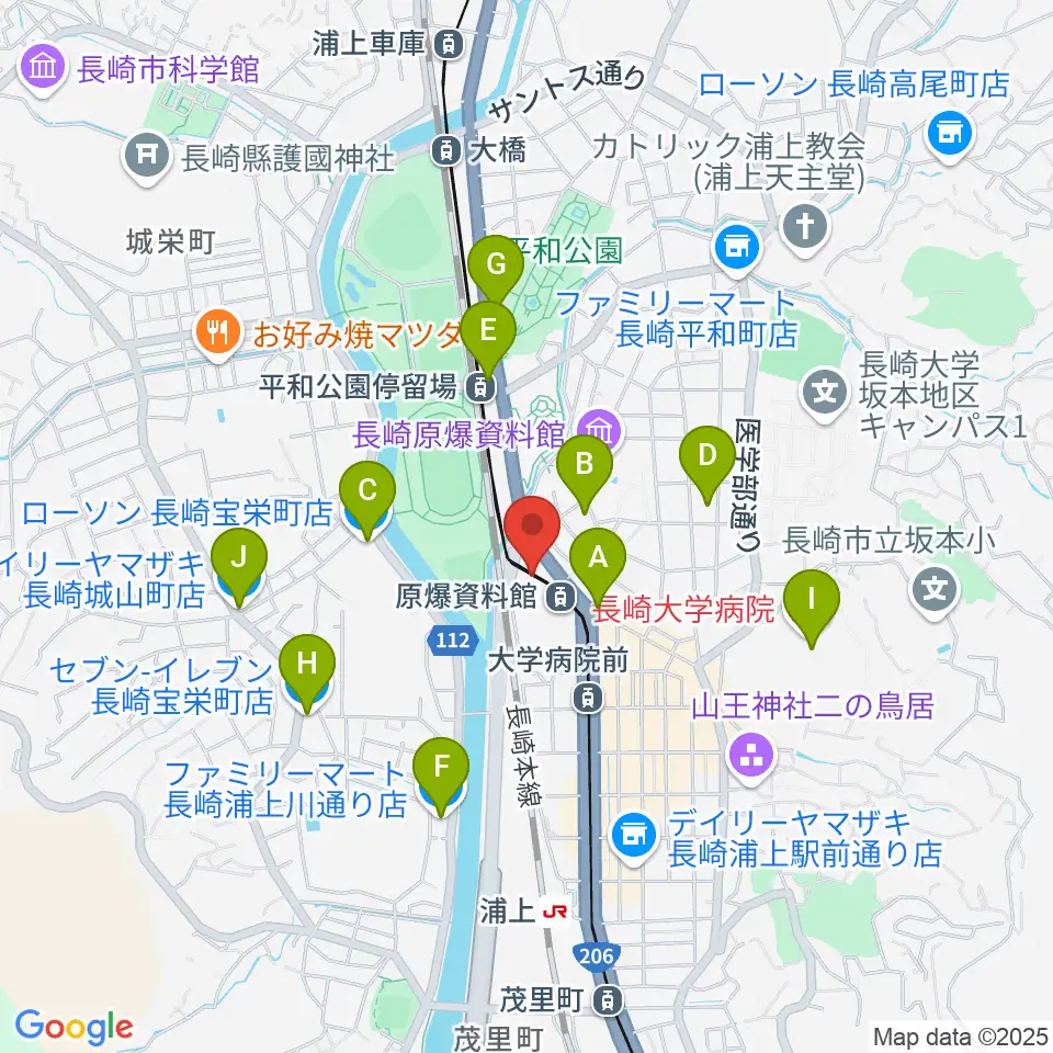 カワイ長崎ショップ周辺のコンビニエンスストア一覧地図