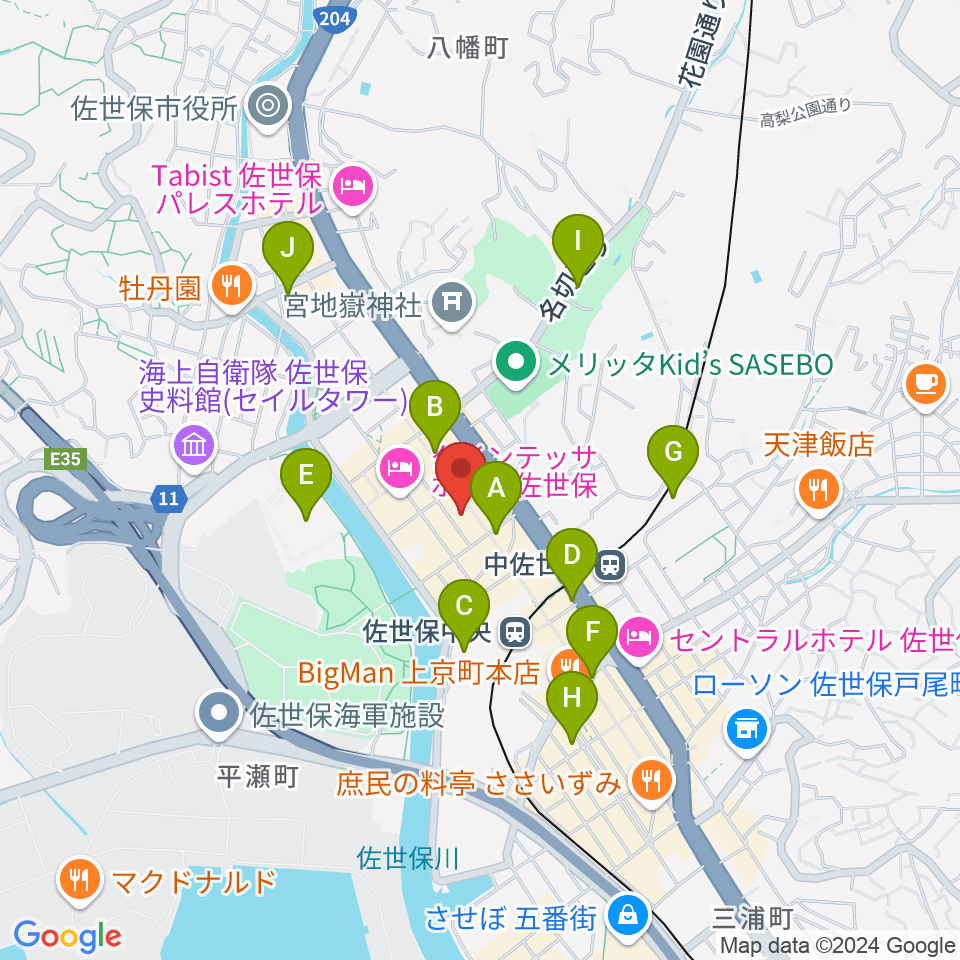 カワイ佐世保ショップ周辺のコンビニエンスストア一覧地図