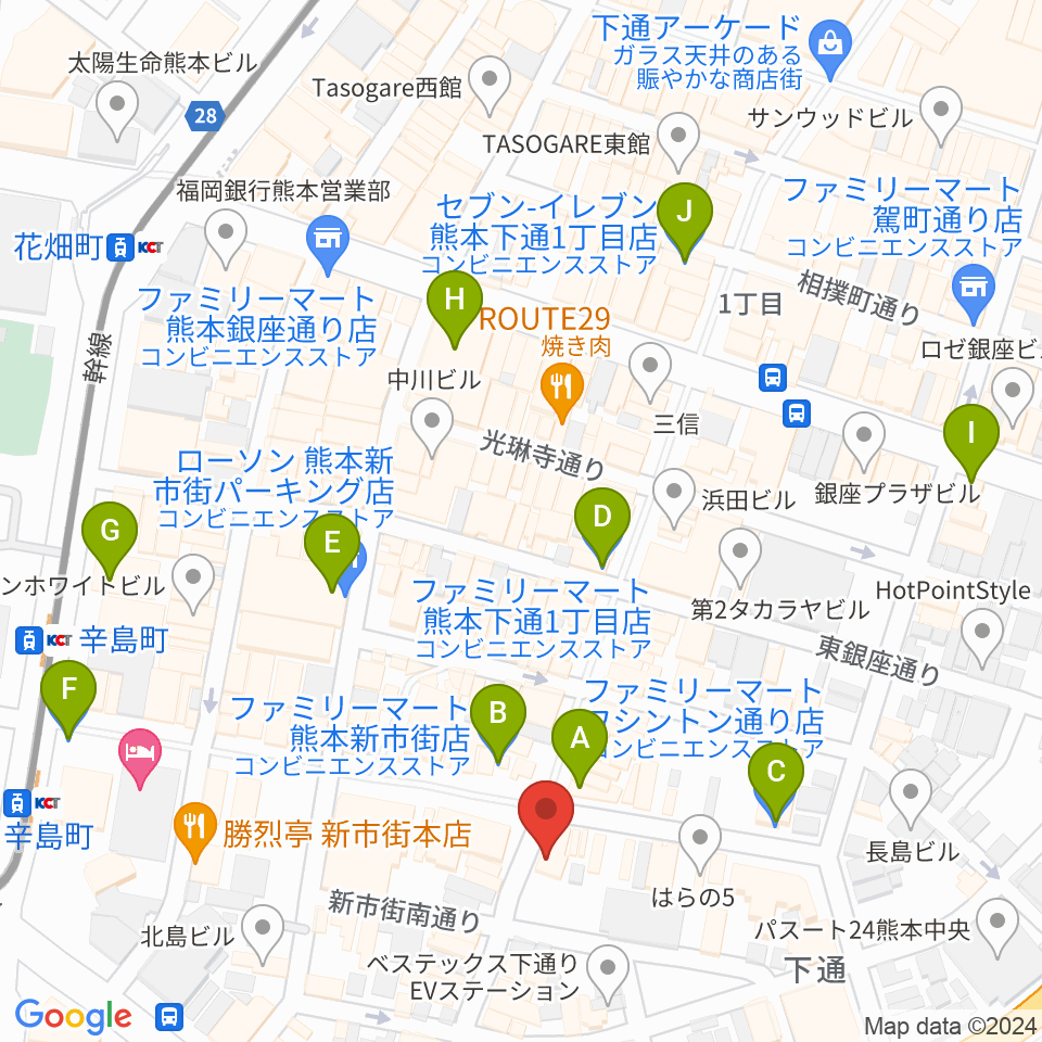 カワイ熊本ショップ周辺のコンビニエンスストア一覧地図
